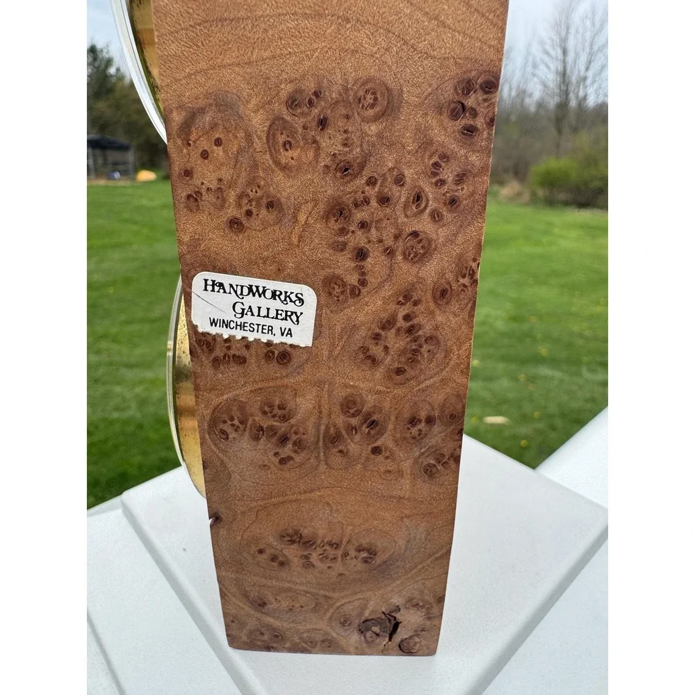 Charles Elkan Rough Burl Wood Signed Vintage Desk Clock Barometer Handmade MCM
